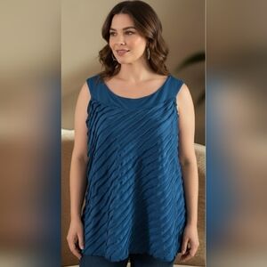 Double Take Teal Textured Sleeveless Top – Plus Size-Plus Size 2X
